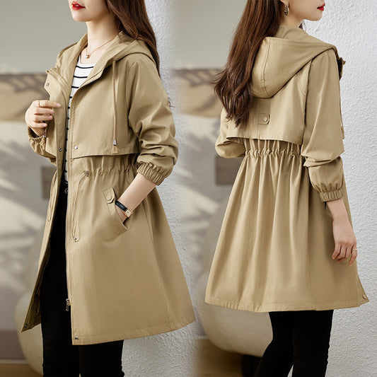 Early Autumn Casual Women's Windbreaker Loose Hooded Fashion Mid-length Slimming Coat